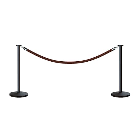 Montour Line Stanchion Post and Rope Kit Black, 2 Flat Top 1 Tan Rope C-Kit-2-BK-FL-1-PVR-TN-PS